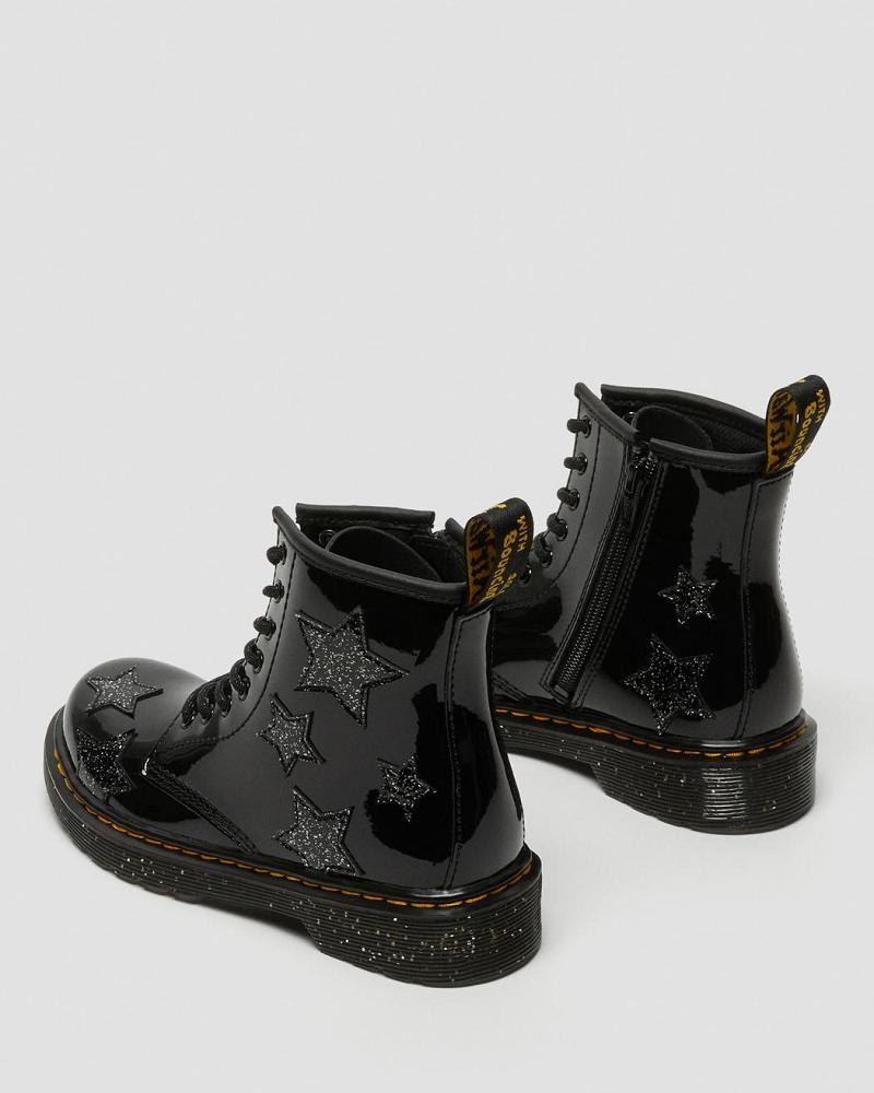 Black Kids' Dr Martens Junior 1460 Glitter Star Patent Lace Up Boots | CA 679PJJ